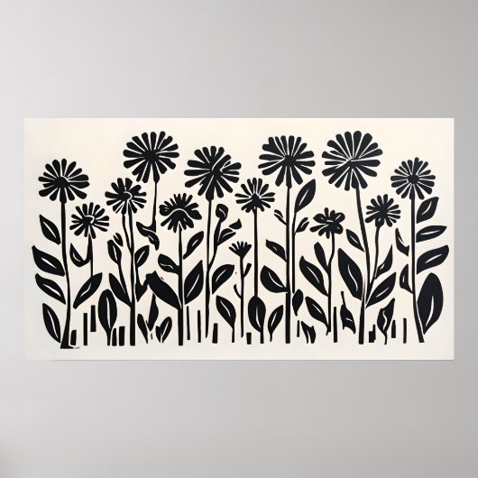 Minimal Black Botanical Poster – Moderne bloemsier (Voorkant)