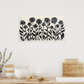 Minimal Black Botanical Poster – Moderne bloemsier (Keuken)