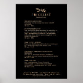 Minimal Black Botanical Salon Price List Poster (Voorkant)