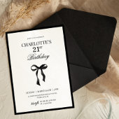 Minimal Black Bow 21th Birthday Invitation Kaart