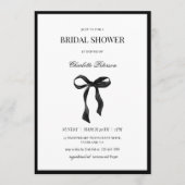 Minimal Black Bow Bridal Shower Invitation Kaart (Voorkant)