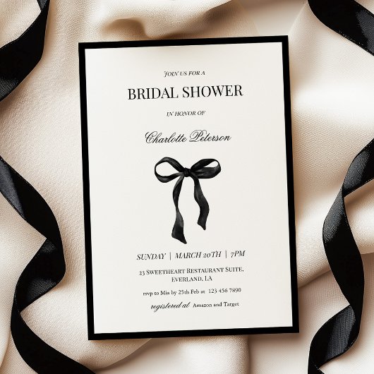 Minimal Black Bow Bridal Shower Invitation Kaart