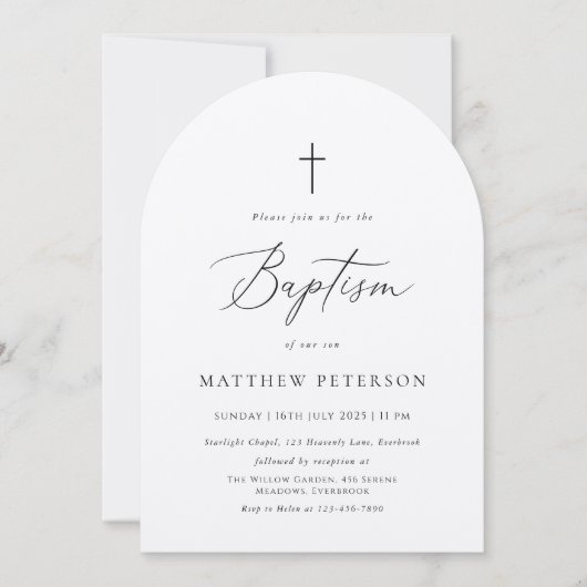 Minimal Black Calligraphy Baptism Kaart (Voorkant)