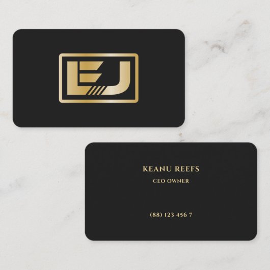 Minimal Black Faux Gold Logo Professional Visitekaartje (Voorkant / Achterkant)