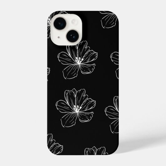 Minimal Black Floral Line Art iPhone Hoesje (Achterkant)