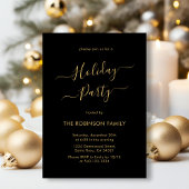 Minimal Black Gold Calligraphy Holiday Party Kaart