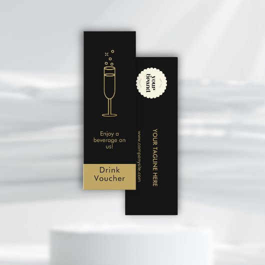 Minimal Black Gold Event Logo Gratis Drink Voucher Mini Visitekaartje