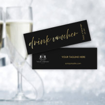 Minimal Black Gold Script Event Drink Voucher Kaar
