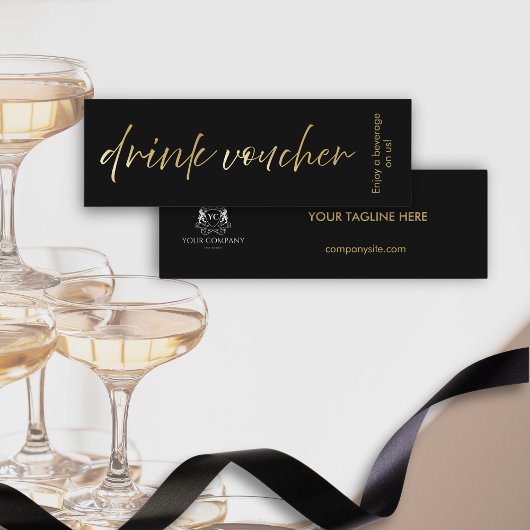 Minimal Black Gold Script Event Drink Voucher Kaar Klantenkaartje
