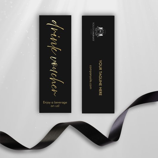 Minimal Black Gold Script Event Drink Voucher Kaar Klantenkaartje