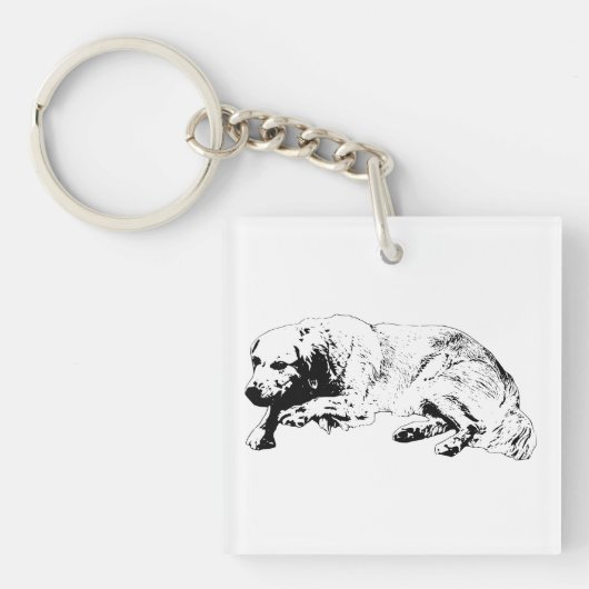 Minimal Black Ink Dog Keychain For Strong Calm Day (voorkant)