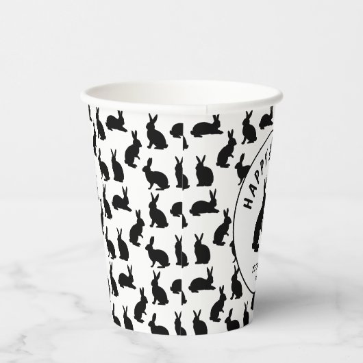 Minimal Black Rabbit Pattern Modern Happy Easter Papieren Bekers (Rechts)