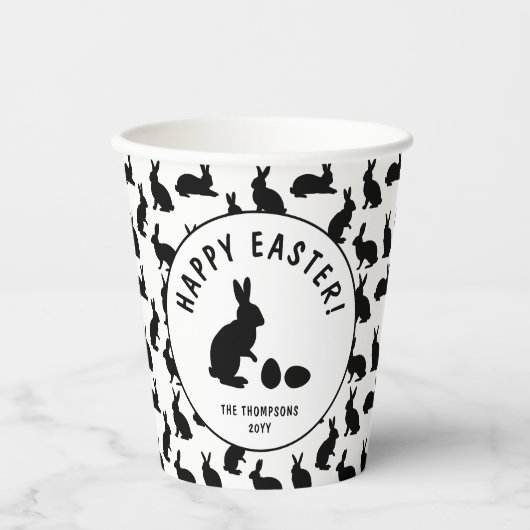 Minimal Black Rabbit Pattern Modern Happy Easter Papieren Bekers (Voorkant)