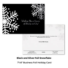 Minimal Black Silver Winter Snowflake Business Folie Feestdagenkaart