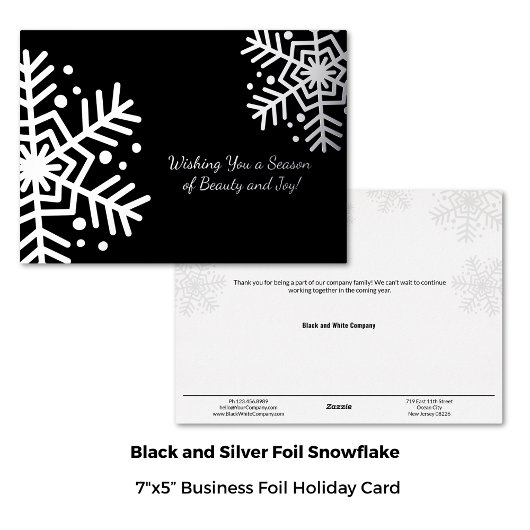 Minimal Black Silver Winter Snowflake Business Folie Feestdagenkaart