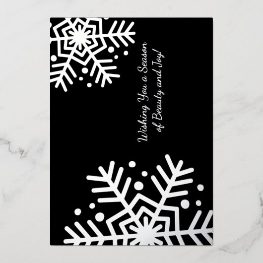 Minimal Black Silver Winter Snowflake Business Folie Feestdagenkaart (Voorkant)