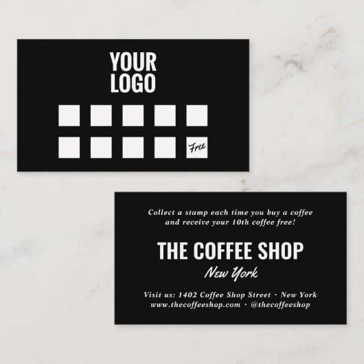 Minimal black simple uw logo coffeeshop loyaliteit klantenkaartje (Voorkant / Achterkant)