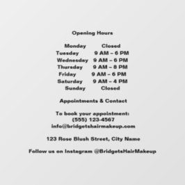 Minimal Black Transparent salon Opening Hours Raamsticker