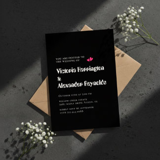 Minimal Black Wedding Typography Invitation Kaart