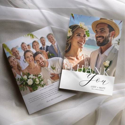 Minimal black & White 2 Photo Wedding Thank You Bedankkaart