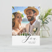 Minimal black & White 2 Photo Wedding Thank You Bedankkaart (Staand voorkant)