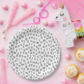 Minimal Black White Alphabet Pattern  Papieren Bordje (Feest)