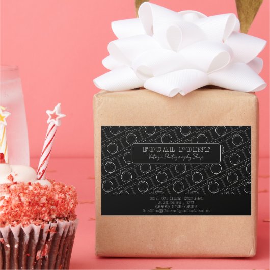  Minimal Black & White Camera Pattern Photography Rechthoekige Sticker (Feest)