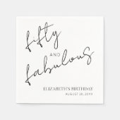 Minimal Black White Fifty and Fabulous Birthday Servet (Voorkant)