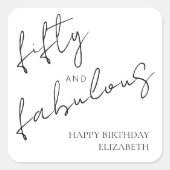 Minimal Black White Fifty and Fabulous Birthday Vierkante Sticker (Voorkant)