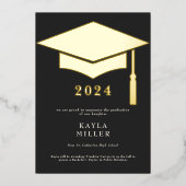 Minimal Black & White Gold Pet Afstudeerder Aankon Folie Uitnodiging (Voorkant)