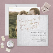 Minimal Black & White Gold Script Photo Wedding Kaart