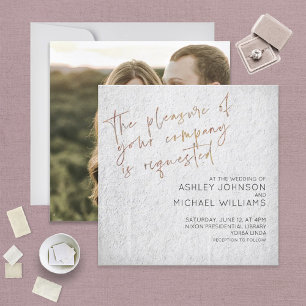 Minimal Black & White Gold Script Photo Wedding Kaart