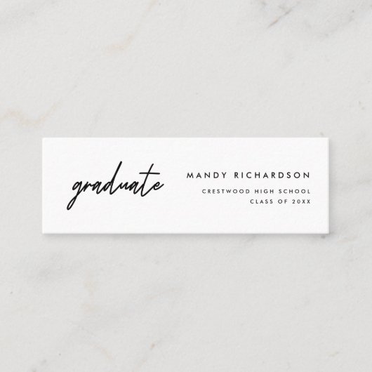 Minimal Black & White Graduation Name Card Insert Mini Visitekaartje (Voorkant)