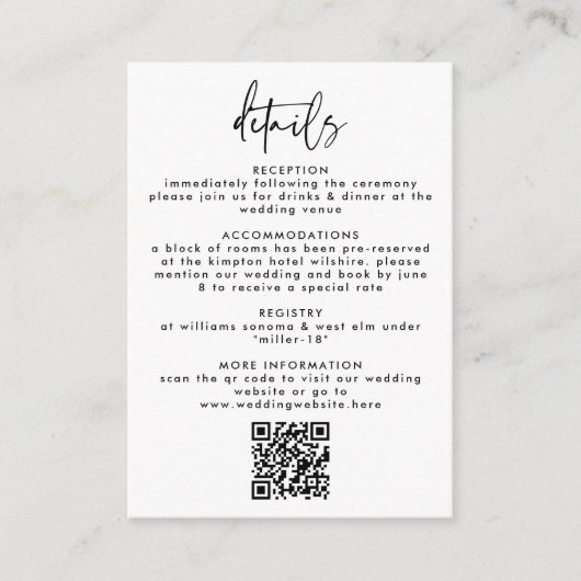 Minimal Black White Handwritten Script Wedding Informatiekaartje (Voorkant)