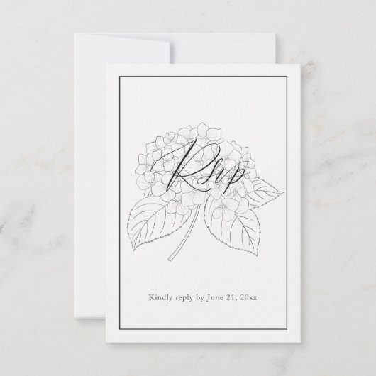 Minimal Black & White Hydrangea Wedding RSVP (Voorkant)