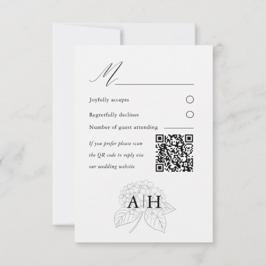 Minimal Black & White Hydrangea Wedding RSVP (Achterkant)