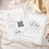 Minimal Black & White Hydrangea Wedding RSVP Kaartje