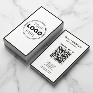 Minimal Black White Modern QR Code Logo Visitekaartje