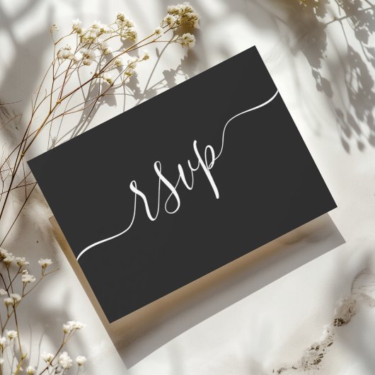 Minimal Black & White QR Code Wedding RSVP Kaartje