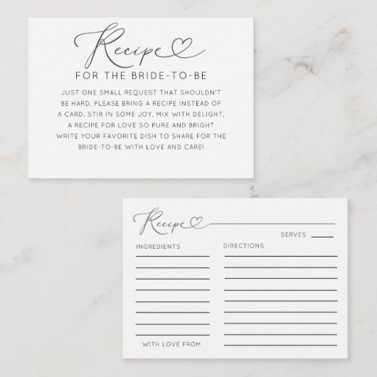 Minimal Black & White Recipe Card Informatiekaartje (Voorkant / Achterkant)