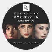 Minimal Black White Script Lash Photo Logo Ronde Sticker (Voorkant)