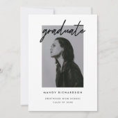 Minimal Black White Script Photo Graduation Party Kaart (Voorkant)