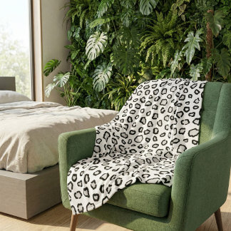 Minimal Black & White Snow Leopard Inspired Print Fleece Deken