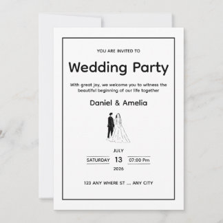 Minimal Black & White Wedding Invitation Kaart