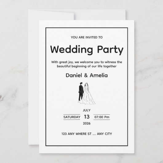 Minimal Black & White Wedding Invitation Kaart (Voorkant)