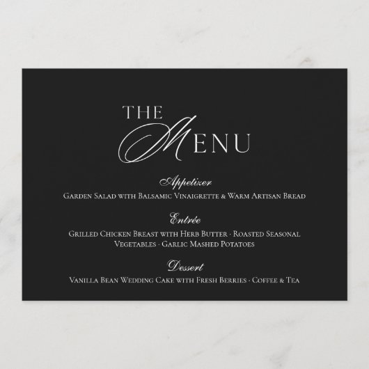 Minimal Black & White Wedding Menu card Kaart (Voorkant)