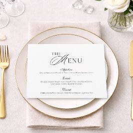 Minimal Black & White Wedding Menu card Kaart