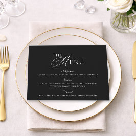 Minimal Black & White Wedding Menu card Kaart