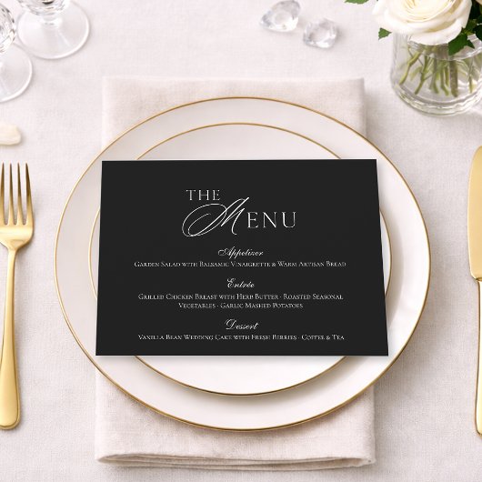 Minimal Black & White Wedding Menu card Kaart