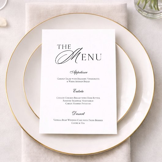 Minimal Black & White Wedding Menu Card Kaart